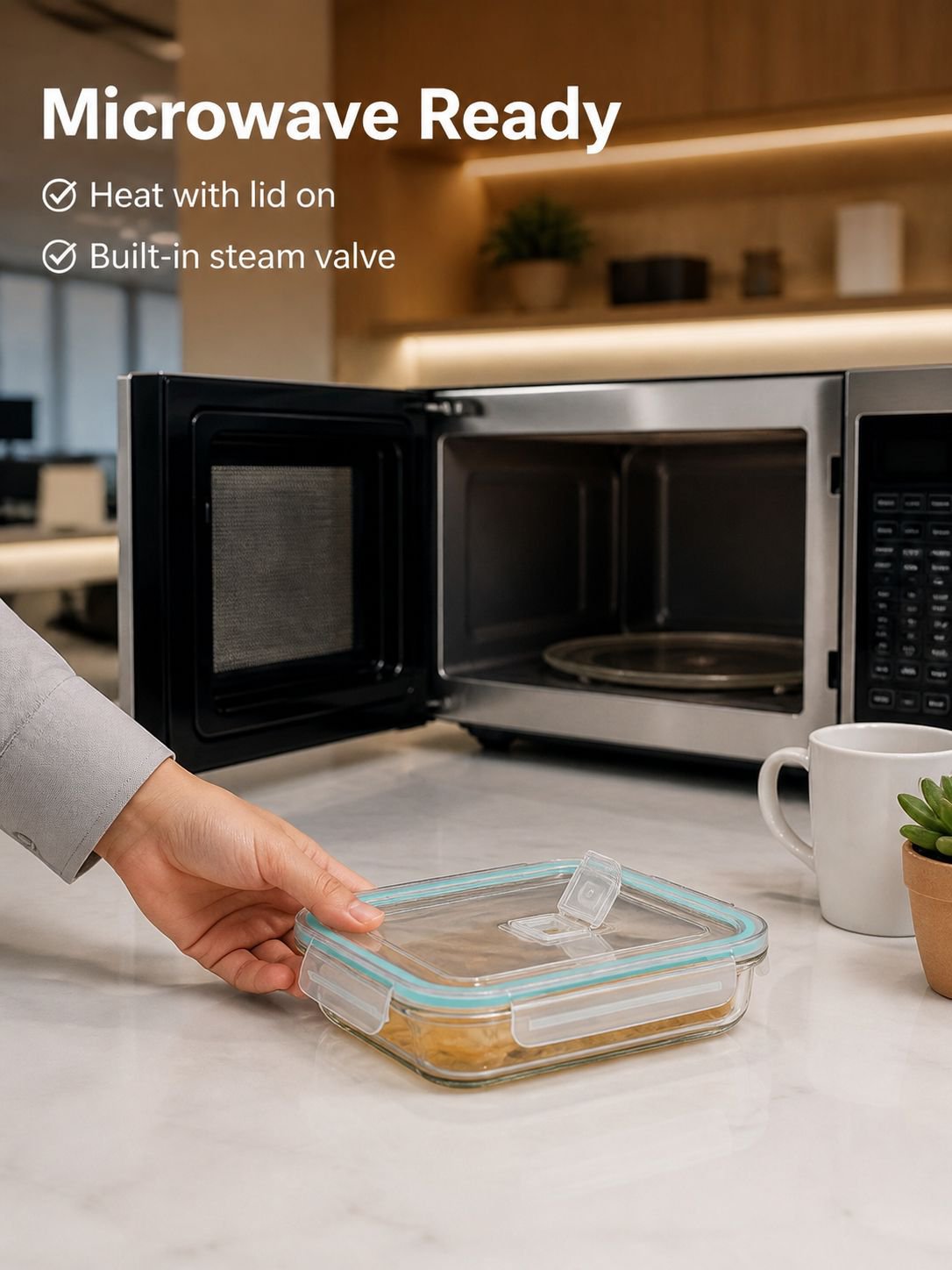 Healthy portion control meal prep box made from high quality glass