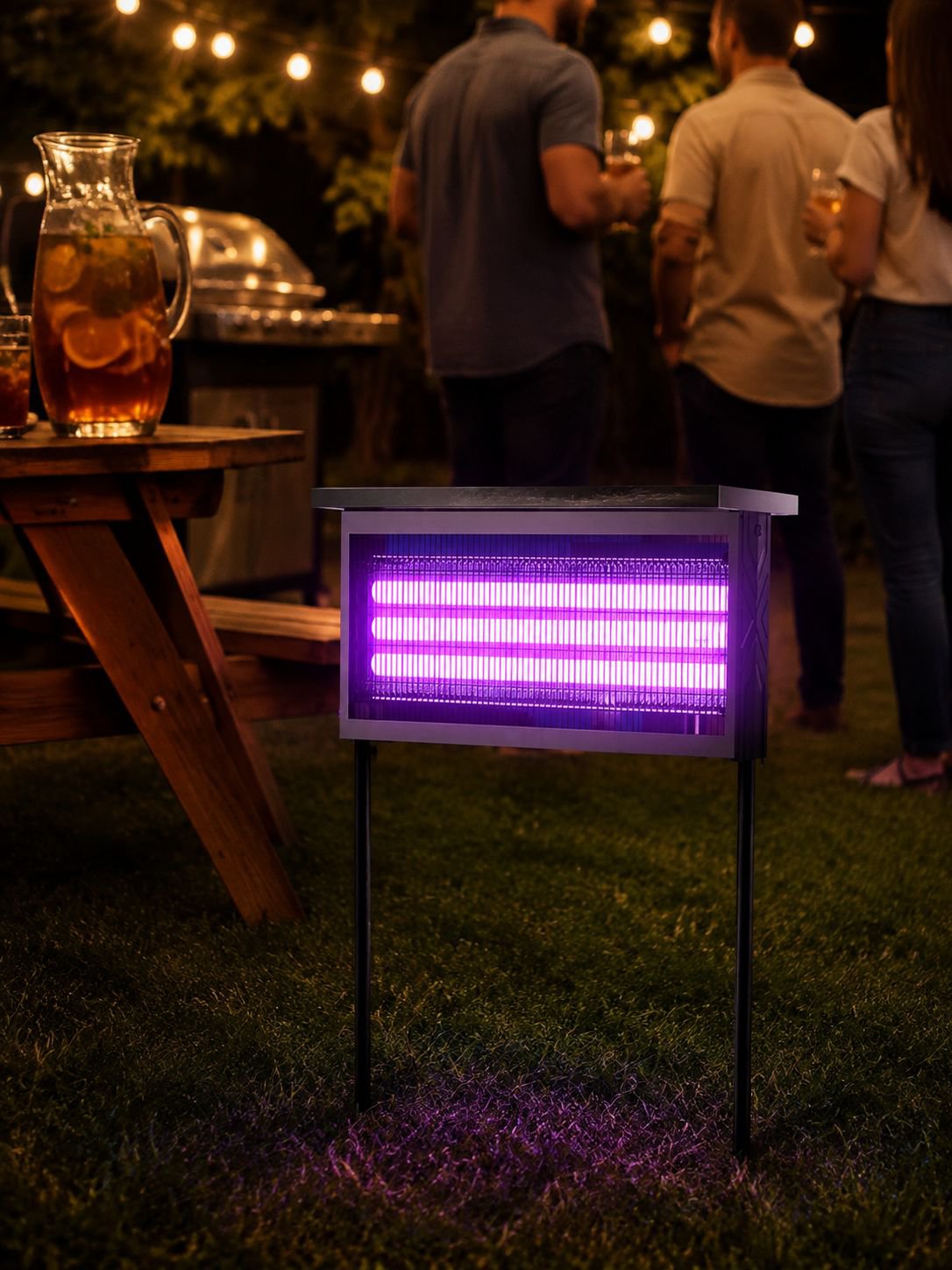 Lámpara impermeable solar decorando y protegiendo un jardín