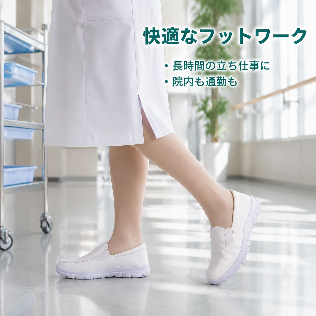 軽量フラットホワイトナーススニーカー レディース