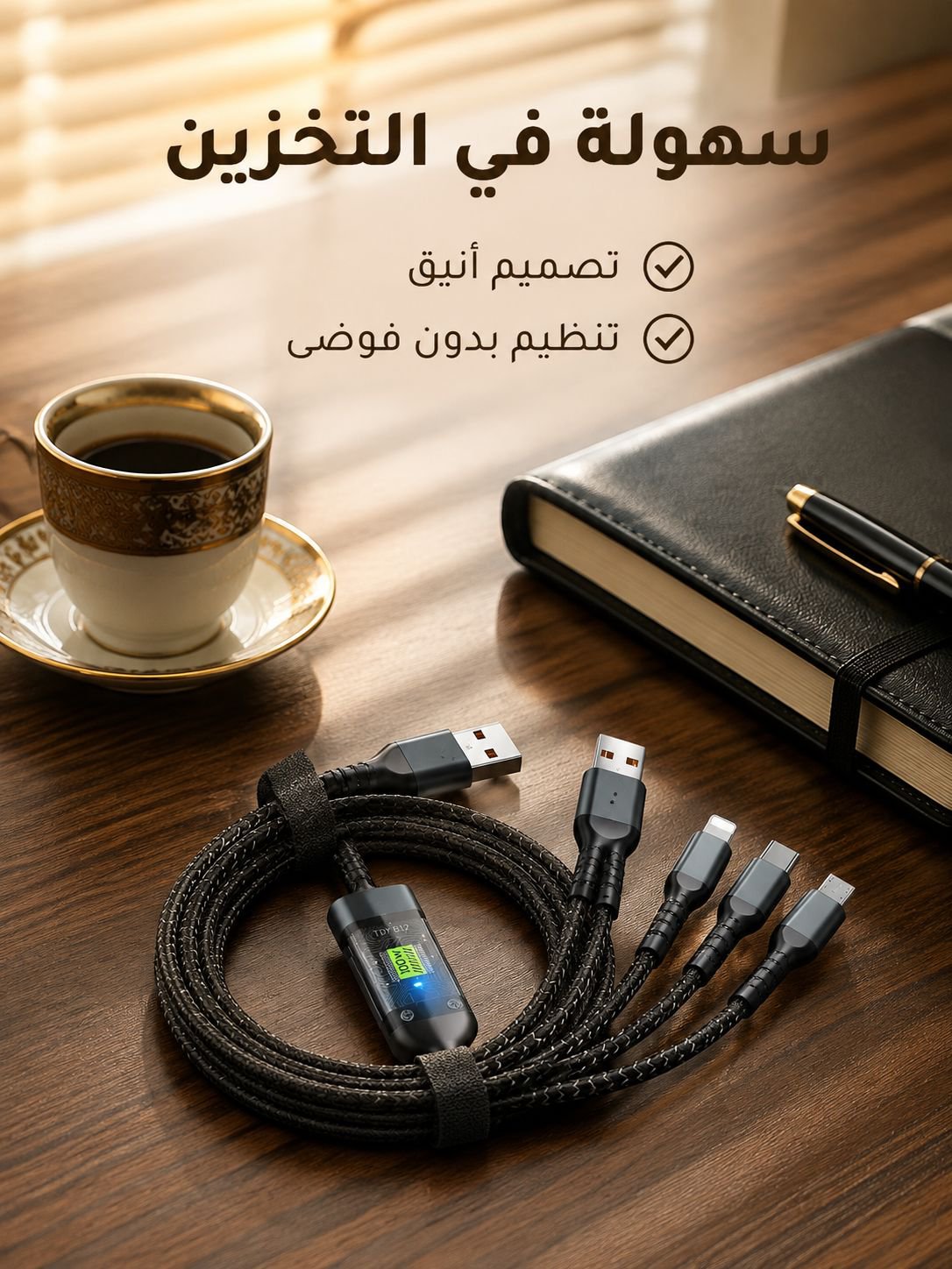 شحن سريع مع كابل بيانات شفاف 3 في 1