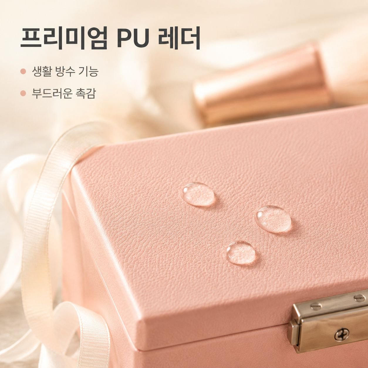 핑크 PU 2단 거울 목걸이 보관함