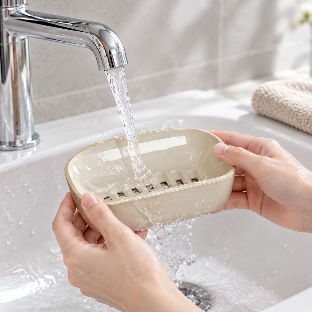 Top view of soap holder showcasing draining slots