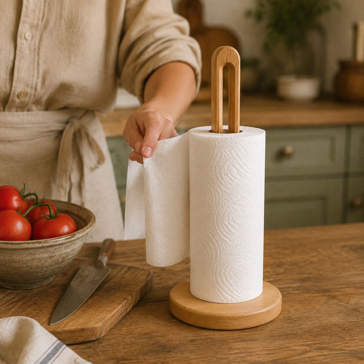 Porte-rouleau de papier en bois pour cuisine, rangement sans perçage pour chiffon et film fraîcheur