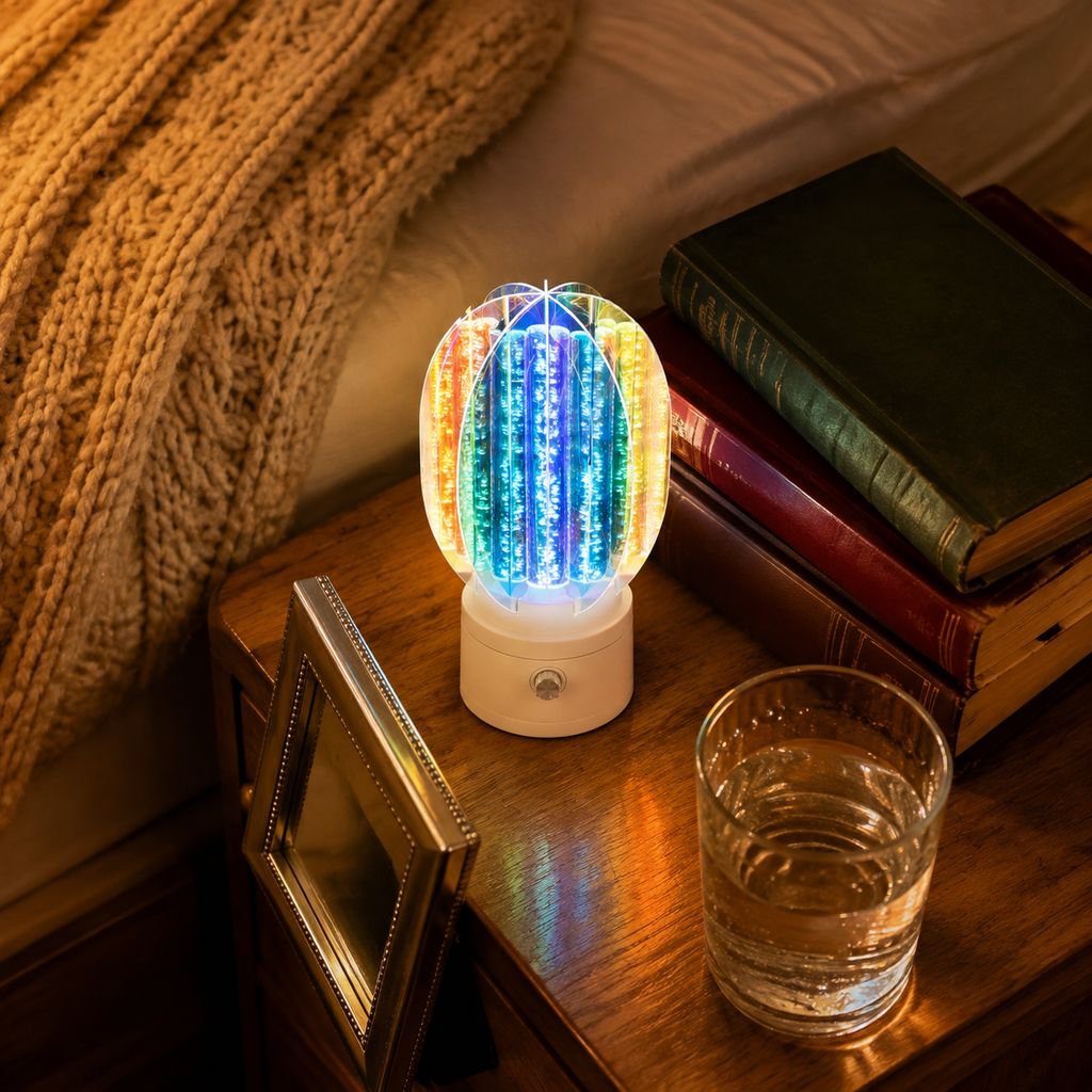 Aurora lamp showing 360-degree rotating feature