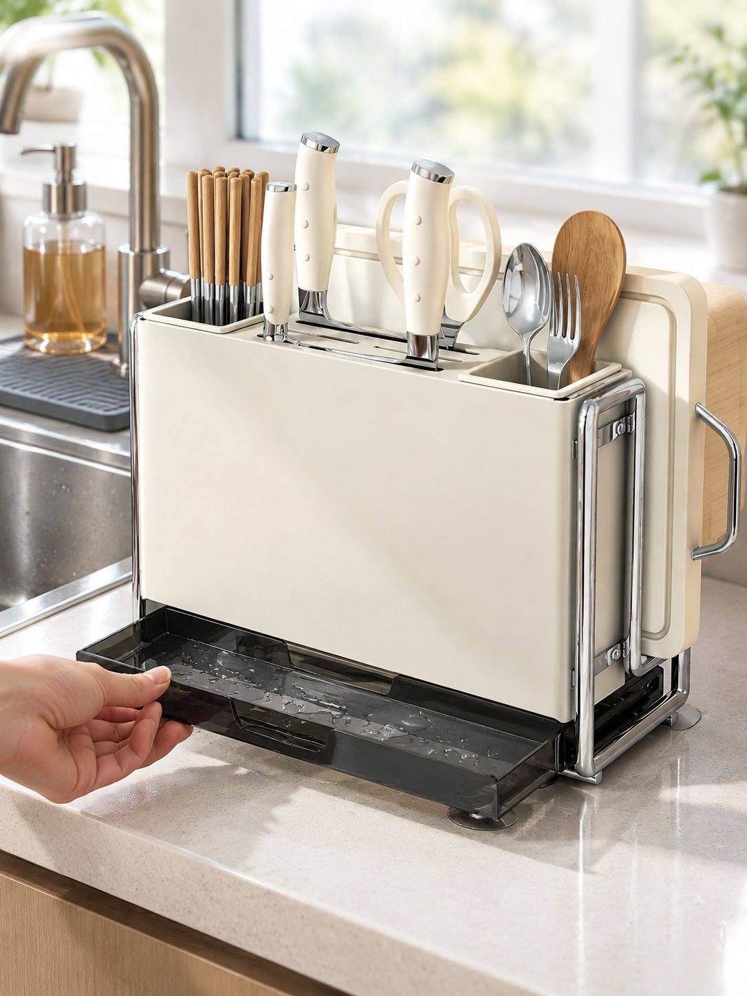 Creme Wind Küche Messerregal Regal Hause multifunktionale Messer Essstäbchen Käfig Rack Arbeitsplatt