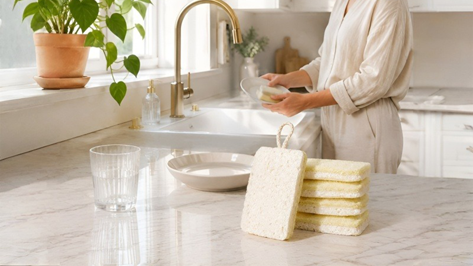 Éponge double face en pulpe de bois et luffa pour la vaisselle
