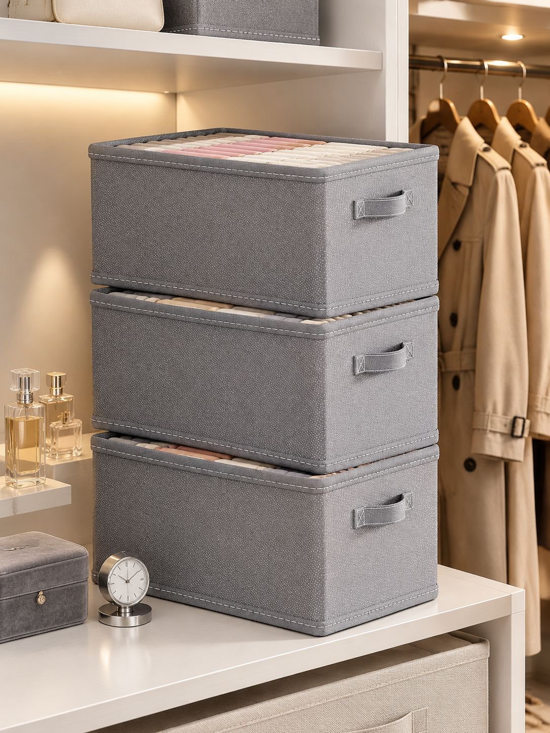 Boîte de rangement en tissu non tissé avec plaque PP épaissie, rangement pour vêtements type tiroir