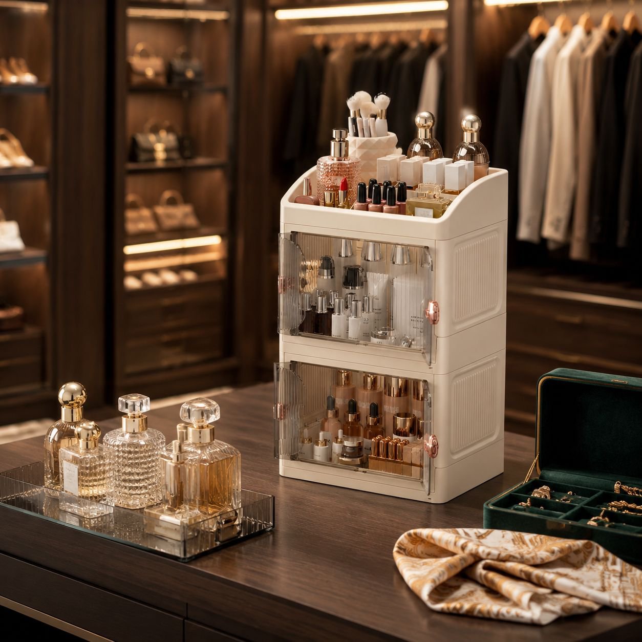 Multifunctional organizer holding lipsticks and perfumes