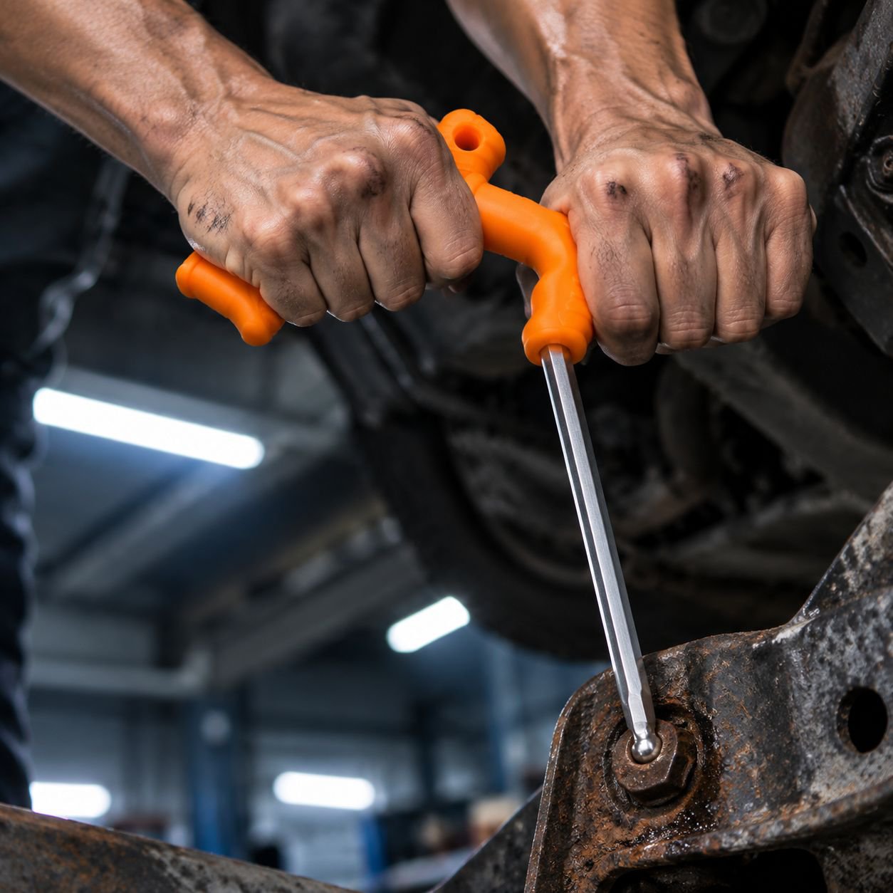 Using T-handle hex key on machinery