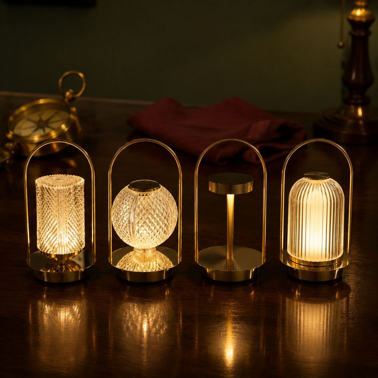 USB Rechargeable Portable Vintage Metal Night Light Bedside Ambient Lamp Set