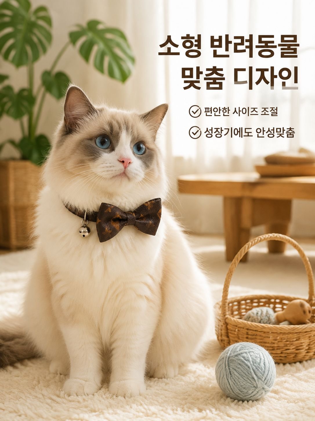 리본 장식이 있는 가죽 강아지 목걸이