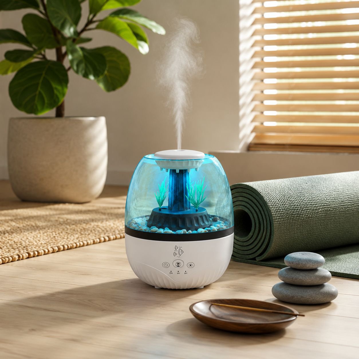 Home Silent Fish Tank Humidifier with Seven-Color Light Aroma Diffuser