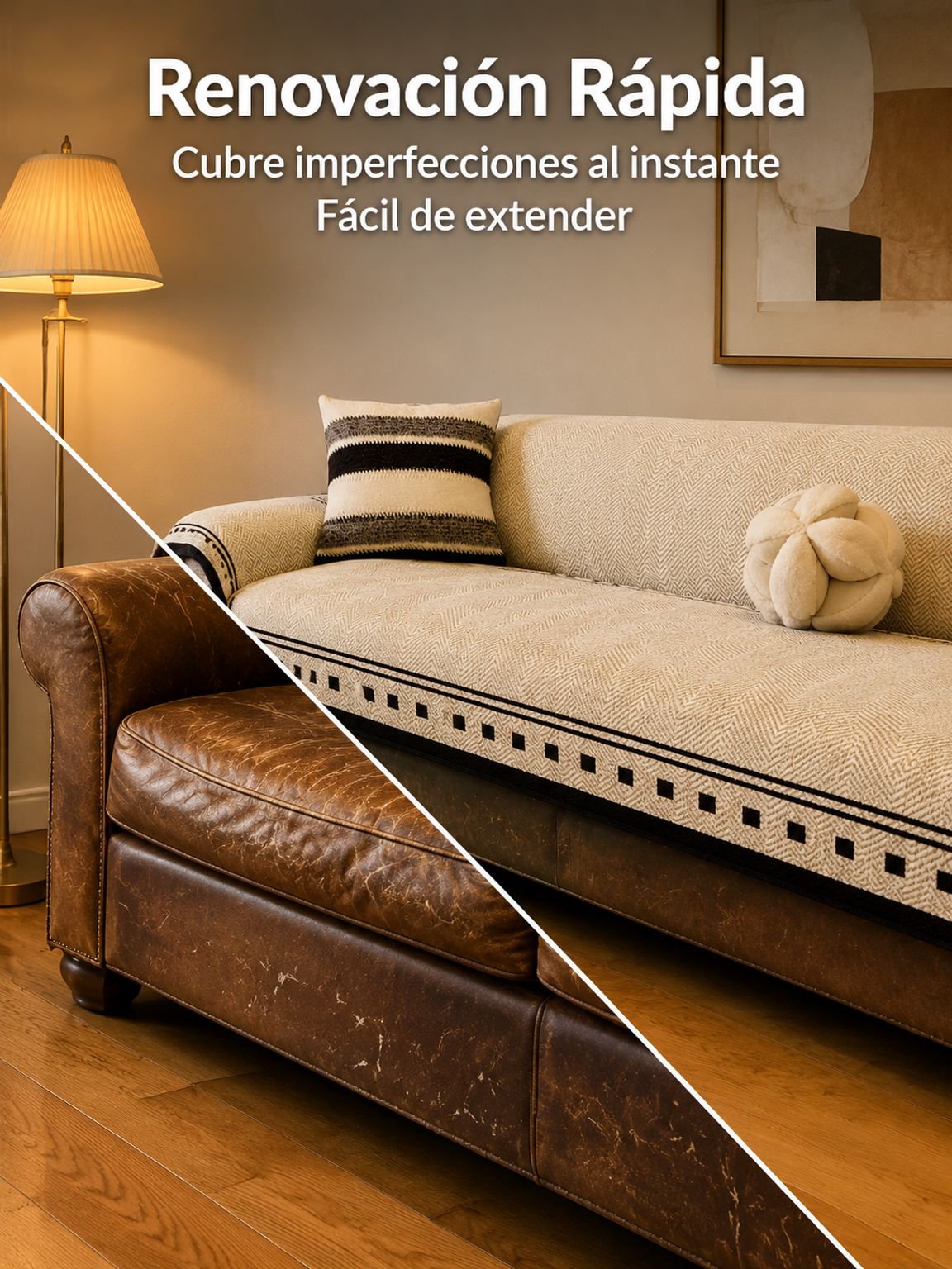 Cojín decorativo vintage de chenilla sobre un sofá
