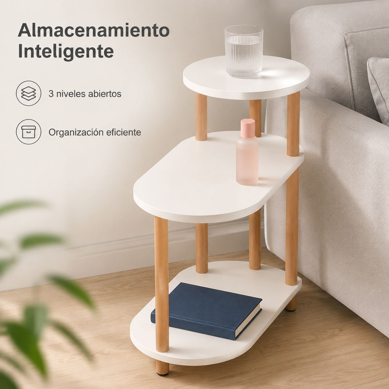 Mesa auxiliar móvil de tres niveles