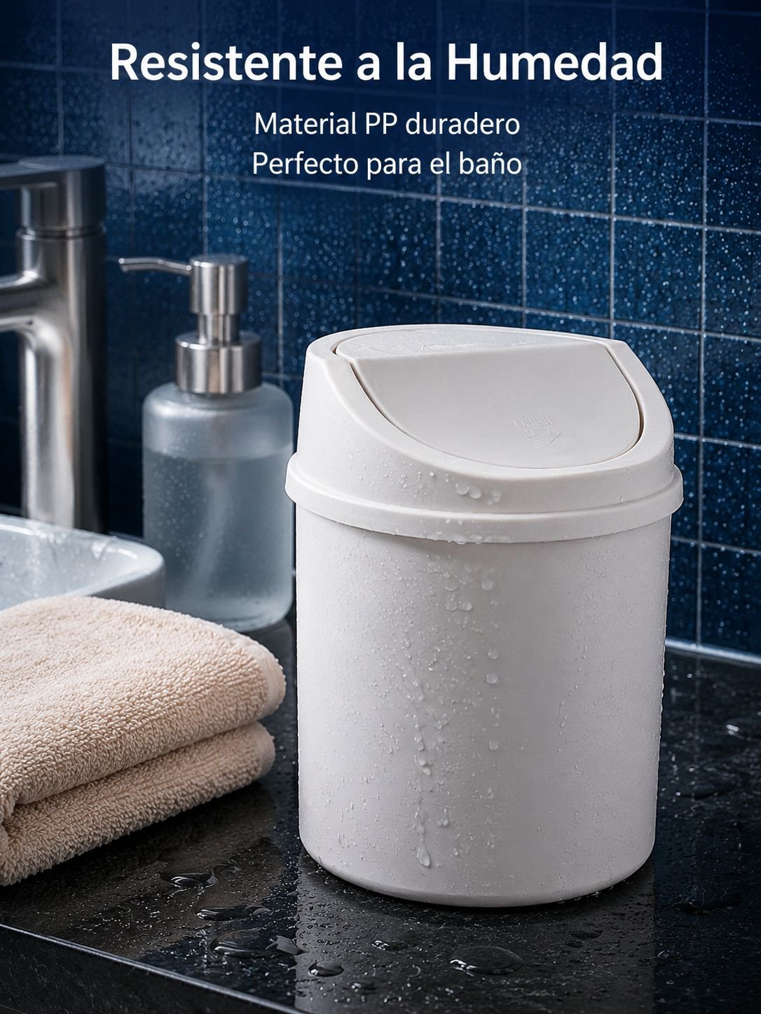 Bote de basura compacto con tapa para tocador