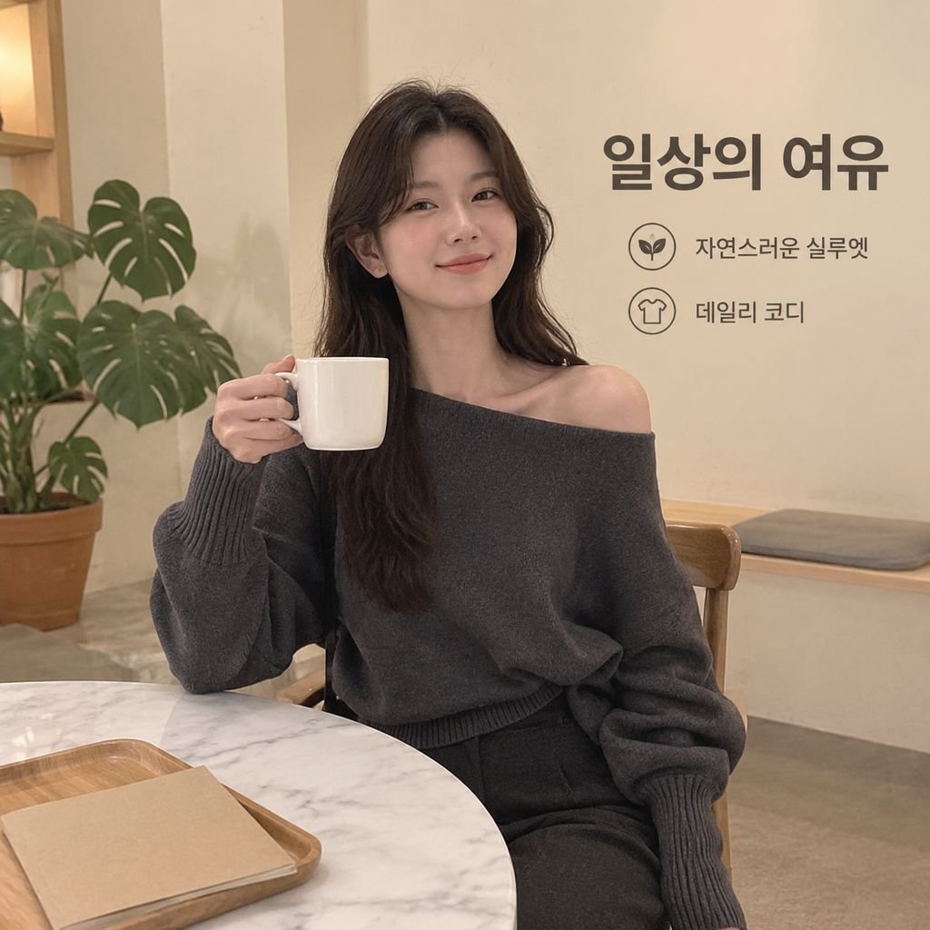 여성용 오프숄더 니트 스웨터 (릴렉스드 핏)