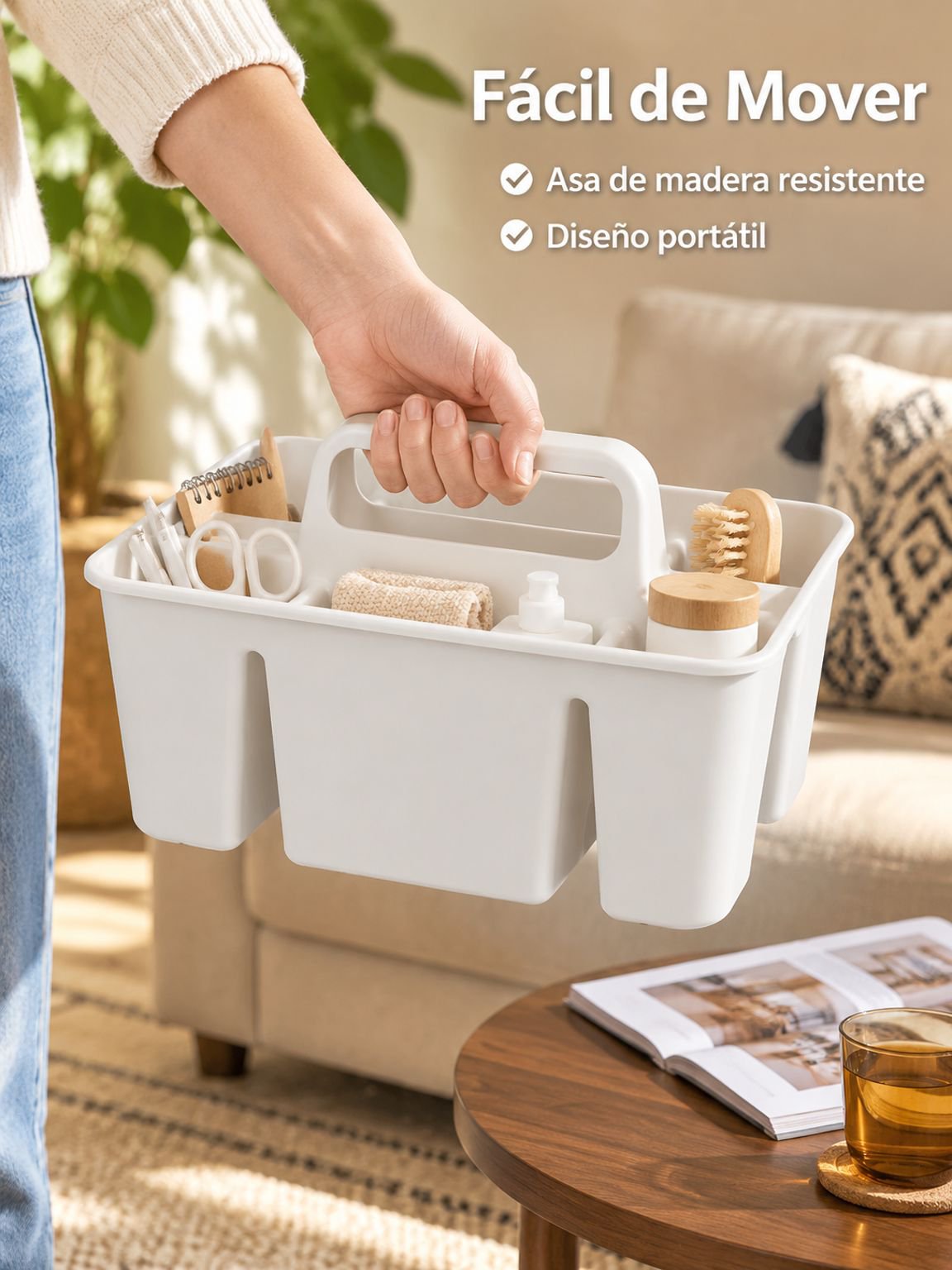 Cesta de almacenamiento portátil con asa para hogar y escritorio