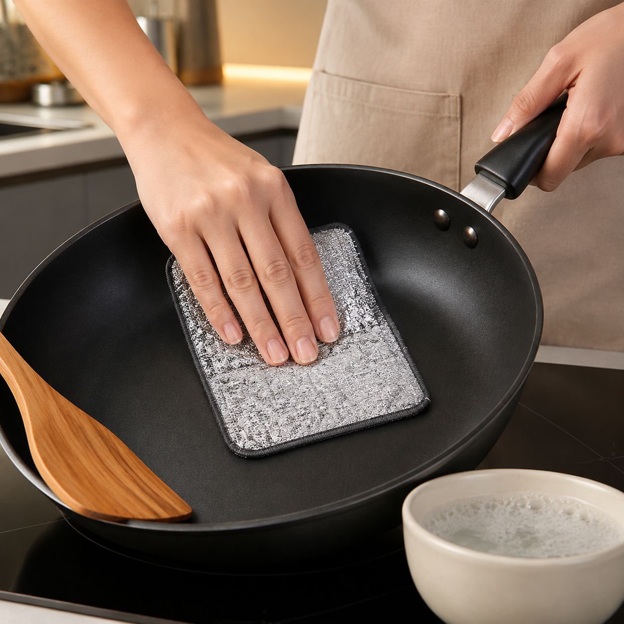 Absorbent cleaning cloth wiping kitchen countertop
