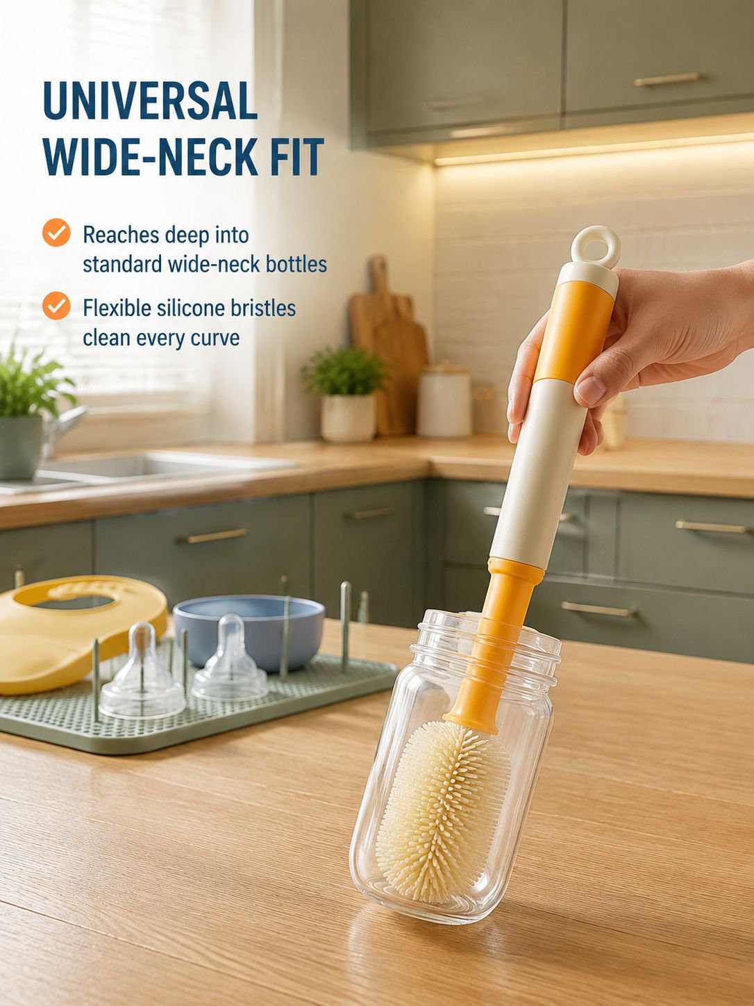 Soft bristles of 6-in-1 baby bottle brush