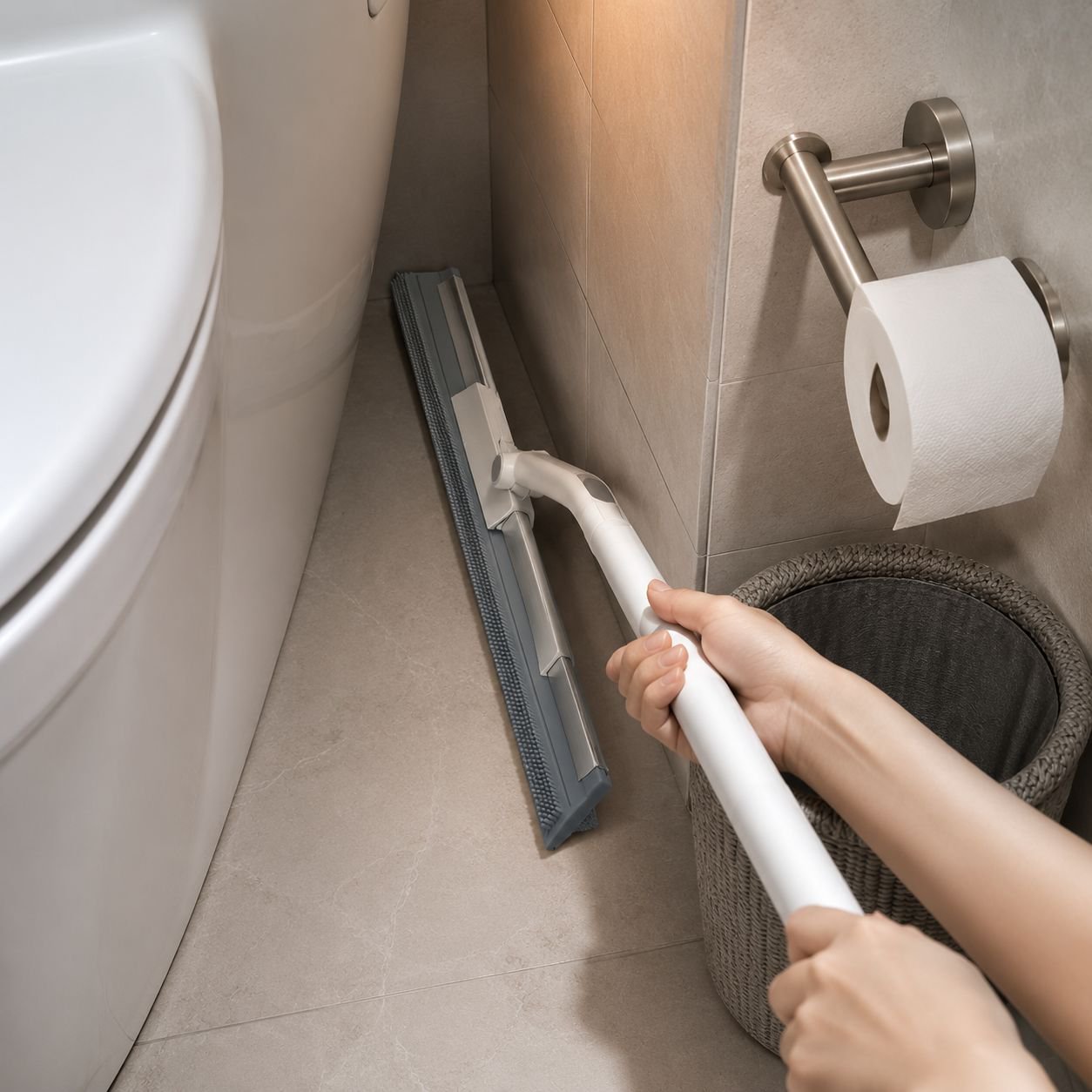 Escoba mágica especial para baño, 2 en 1 para secar y fregar