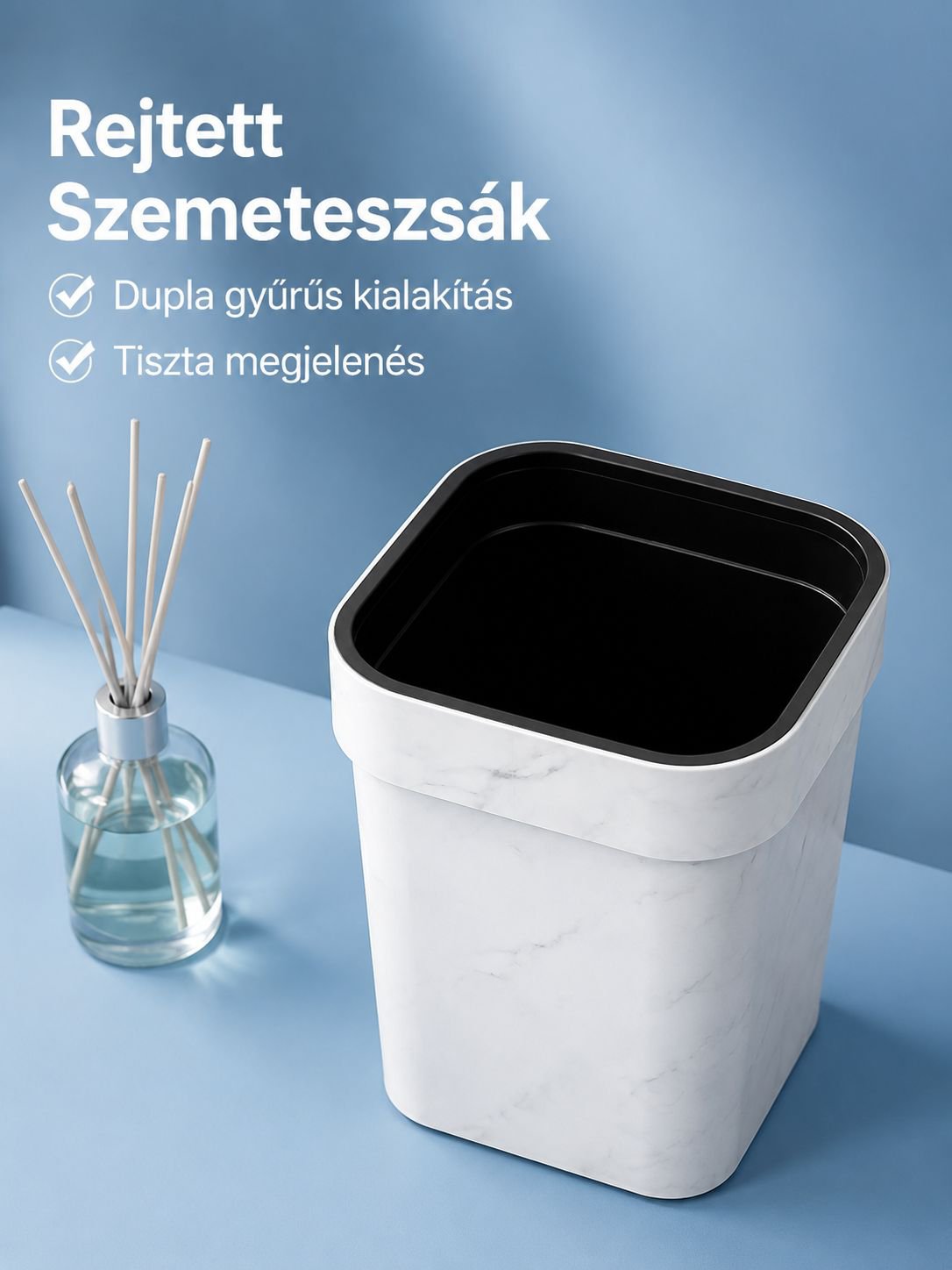 Márvány mintás, elegáns szemetes, nappaliba, hálószobába, fürdőszobába