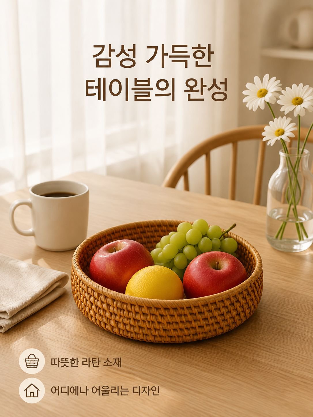 가을 담쟁이덩굴로 엮은 과일 바구니