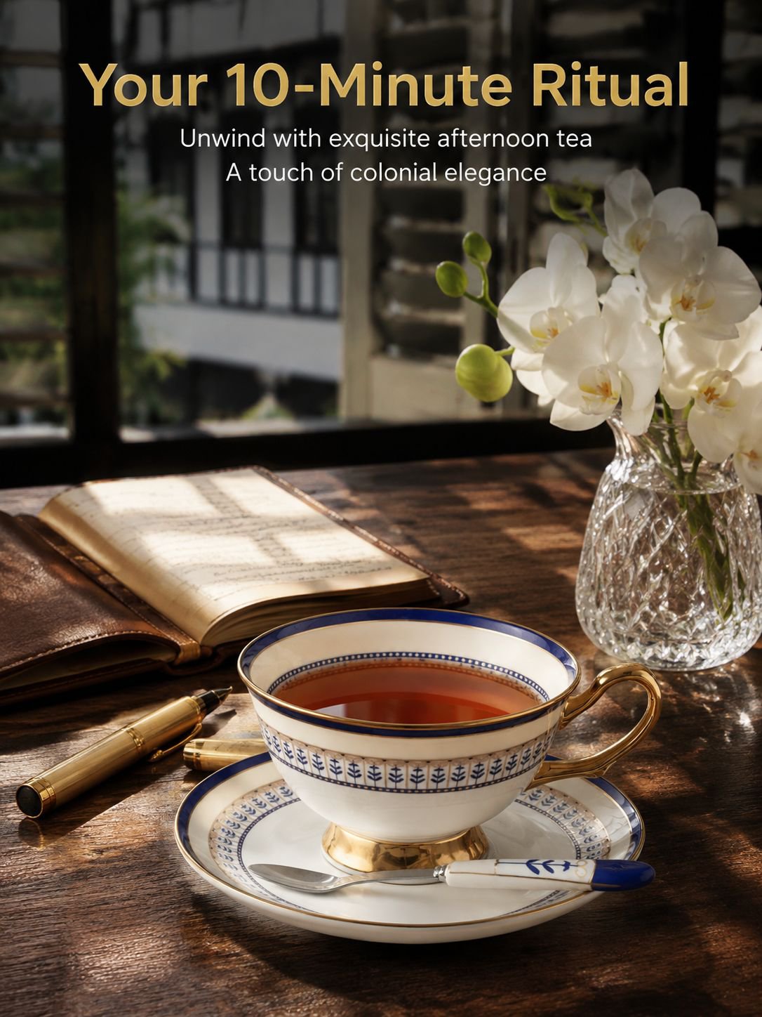 Golden edged bone china tea cup and saucer set