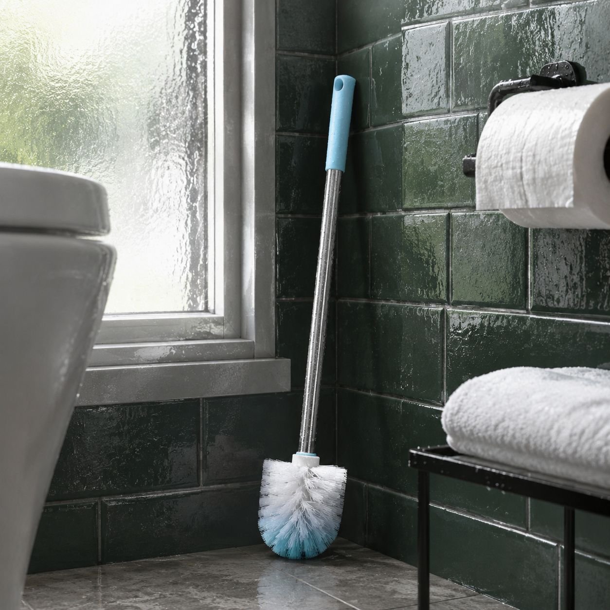 Close-up of durable bristles on toilet cleaning brush