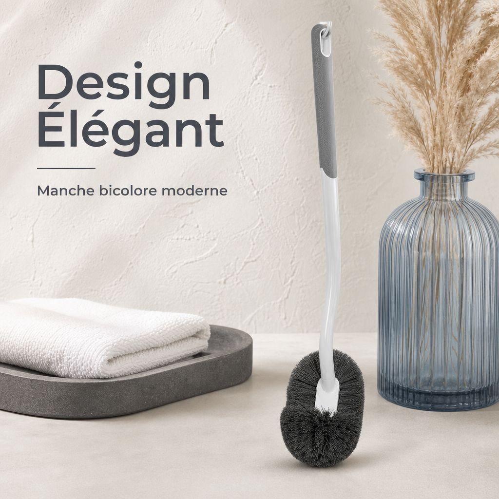 Brosse murale pour toilettes à long manche et poils doux