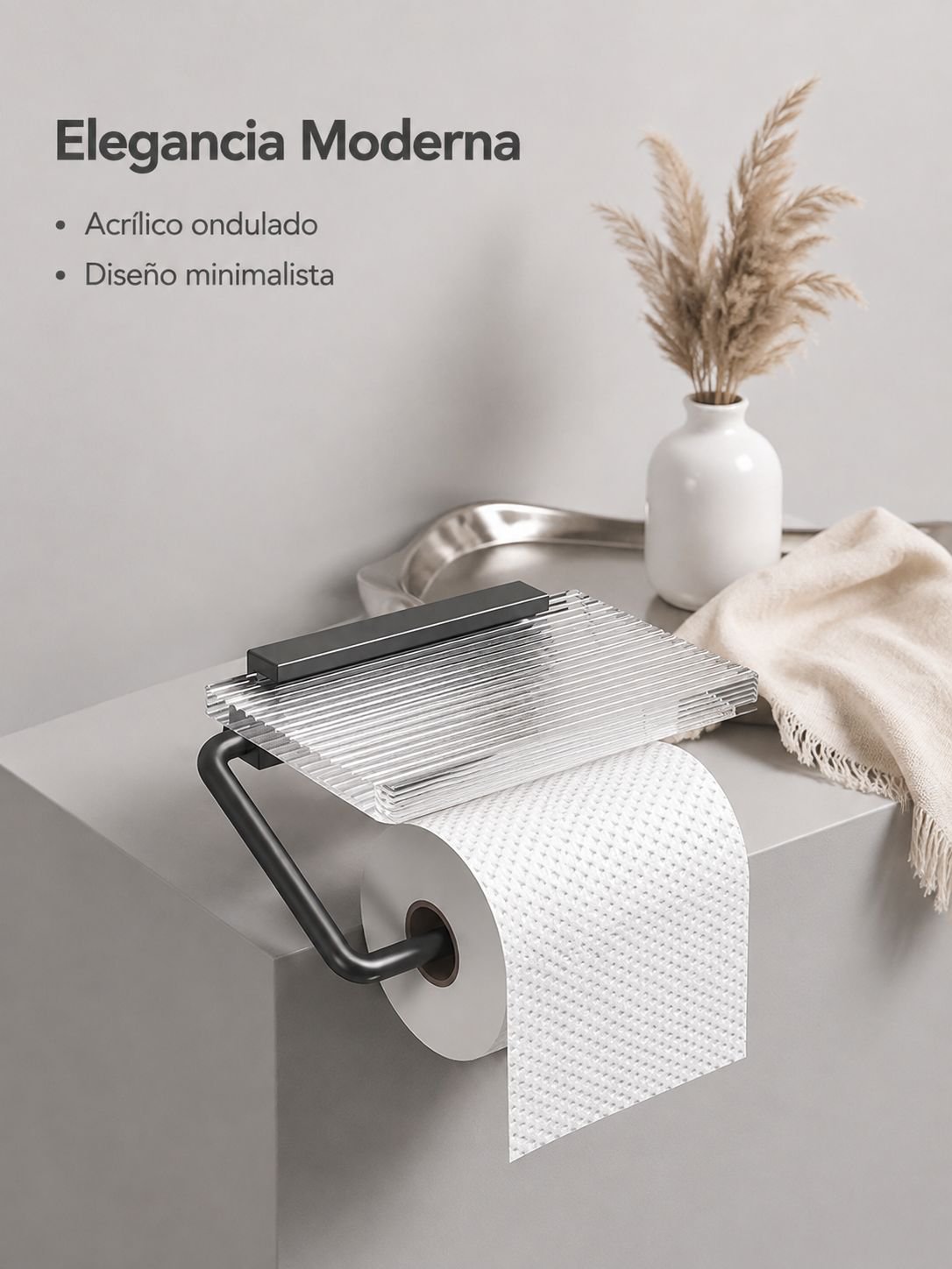 Caja de pañuelos de acrílico con diseño de ondas, soporte sin taladro para baño y toallitas faciales