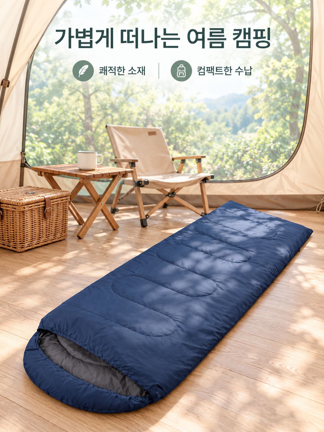 여름 캠핑 전용 야외 후드 봉투형 침낭 휴식 침낭