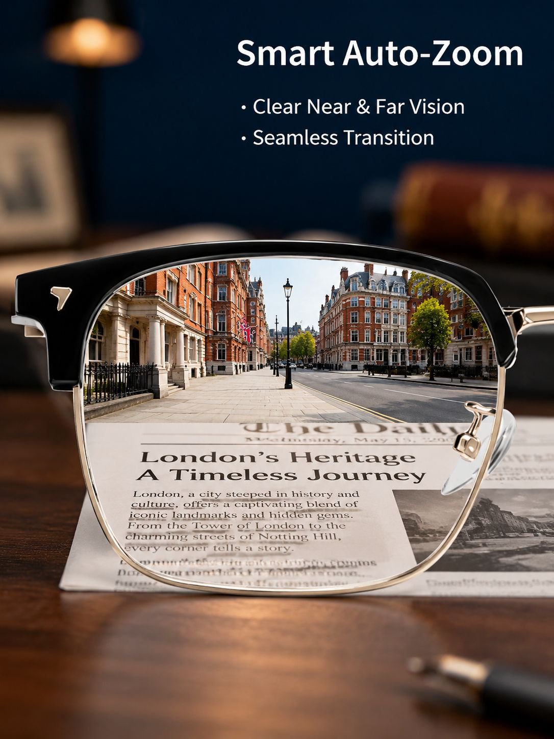 High-definition intelligent zoom half-rim reading glasses