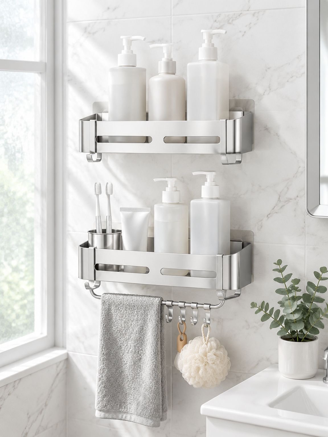 2-Tier Wall-Mounted Shower Organizer