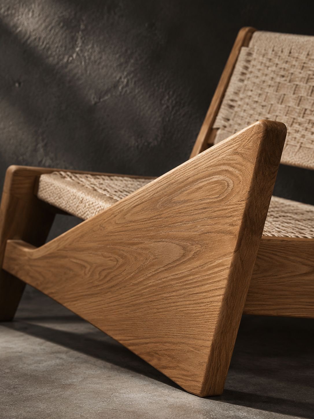 Holzsessel mit geflochtener Sitzfläche in charaktervollem Vintage-Design