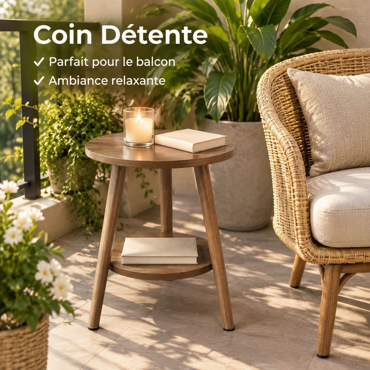 Petite table ronde d’appoint pour salon et balcon