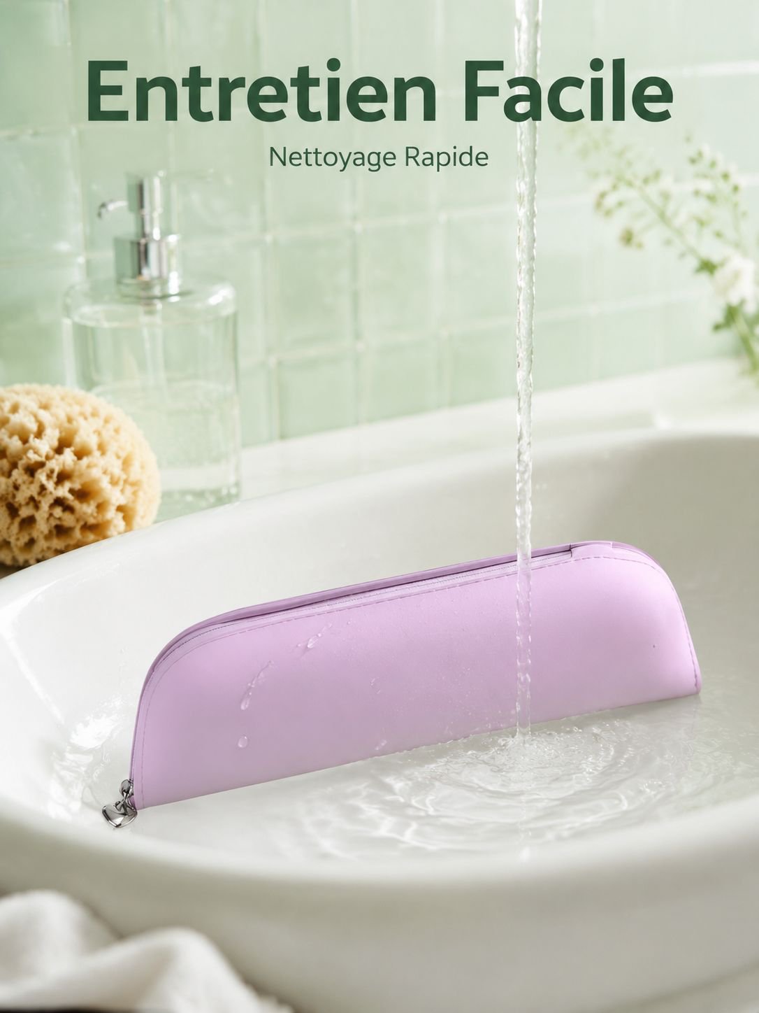 Pochette à pinceaux de maquillage en silicone imperméable avec fermeture éclair, portable