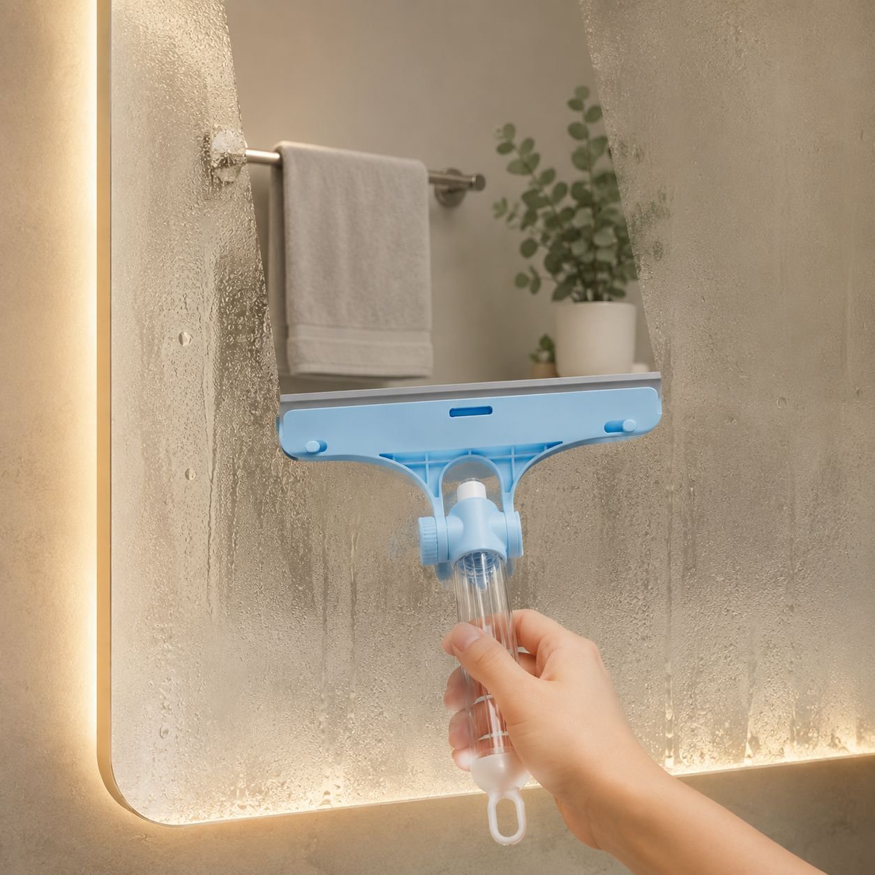 Limpieza eficiente con mopa ergonómica y spray de agua