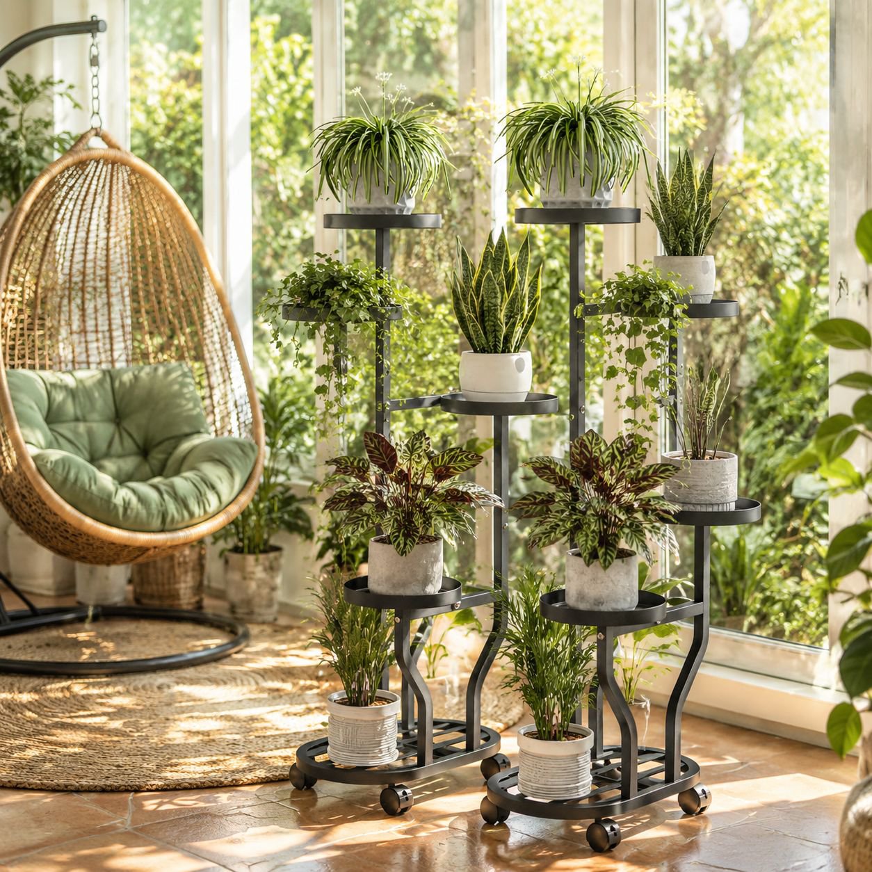 Durable iron plant stand showcasing greenery in home