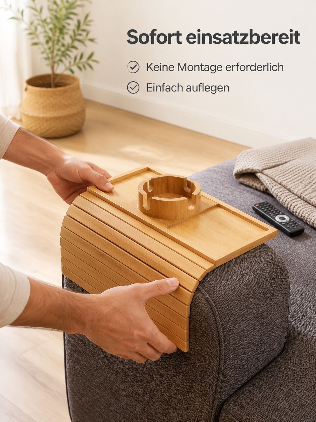 Sofa Holztablett für Getränke und Snacks