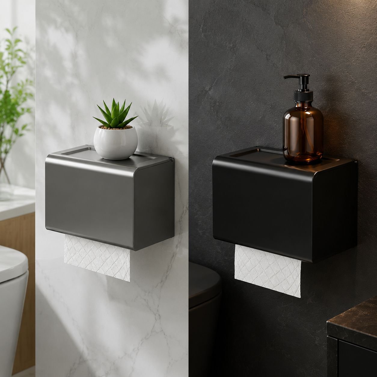 Space-saving wall-mounted tissue holder