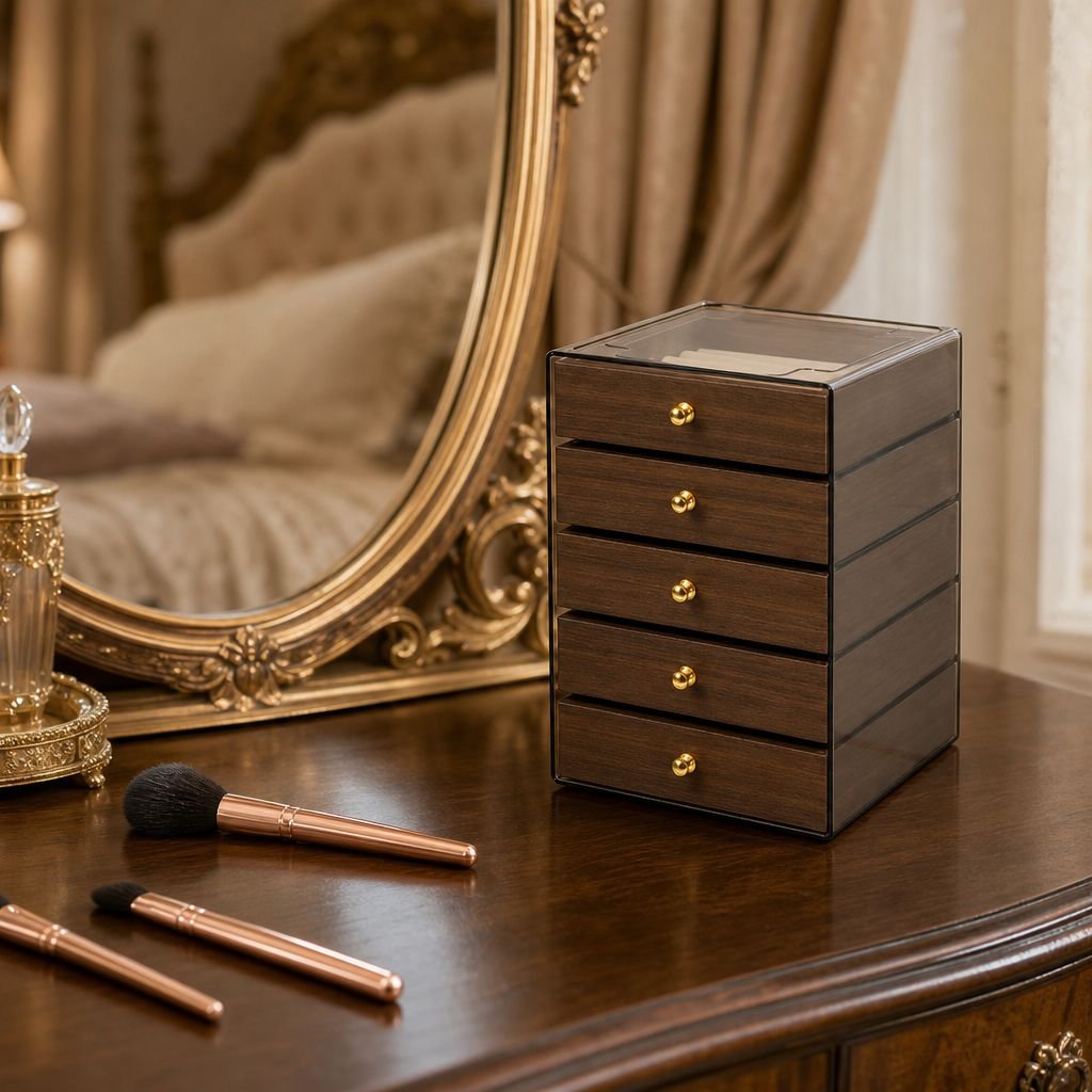 Close-up of necklace storage section in jewelry box