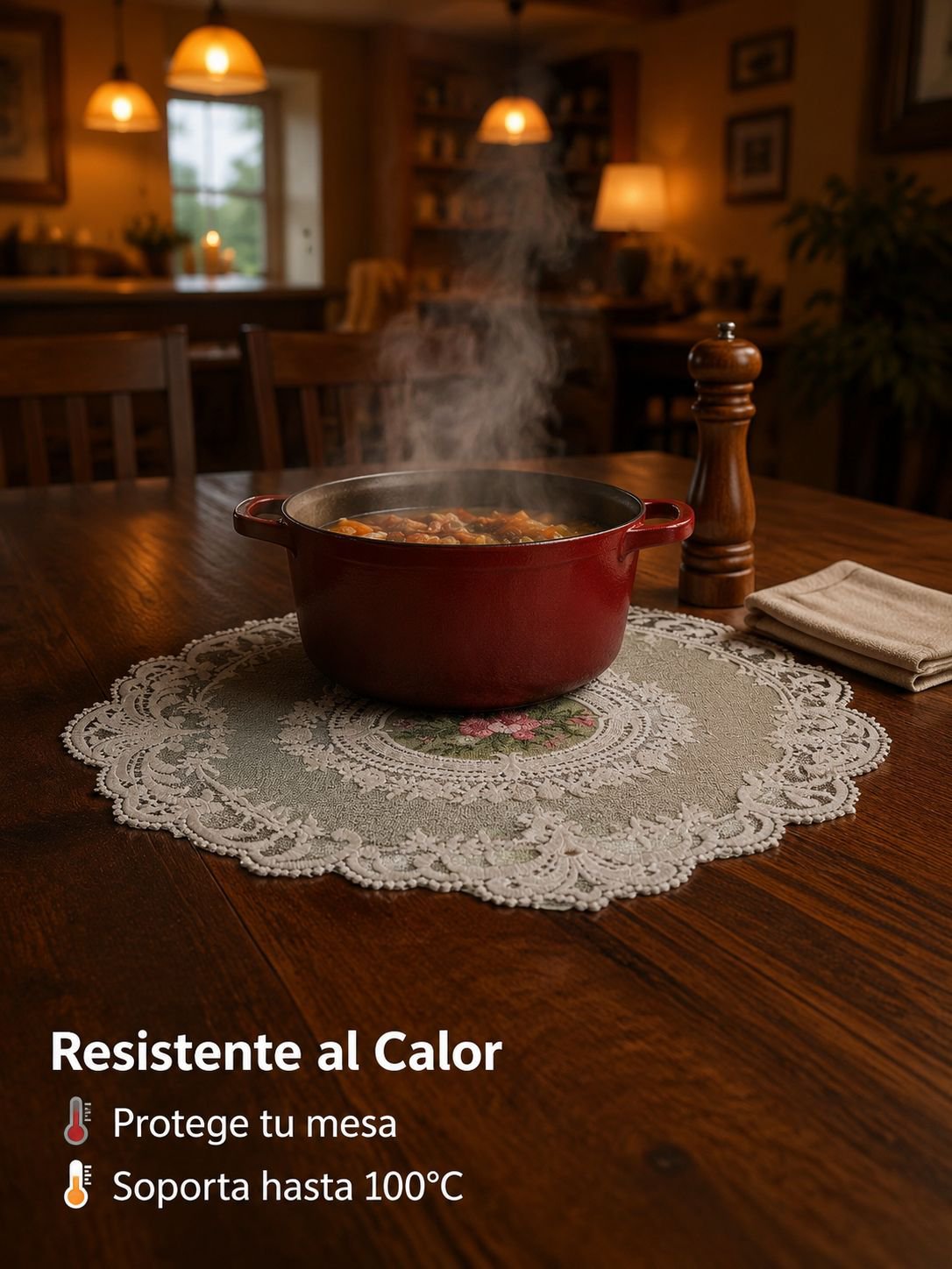 Mesa de cuero con encaje francés