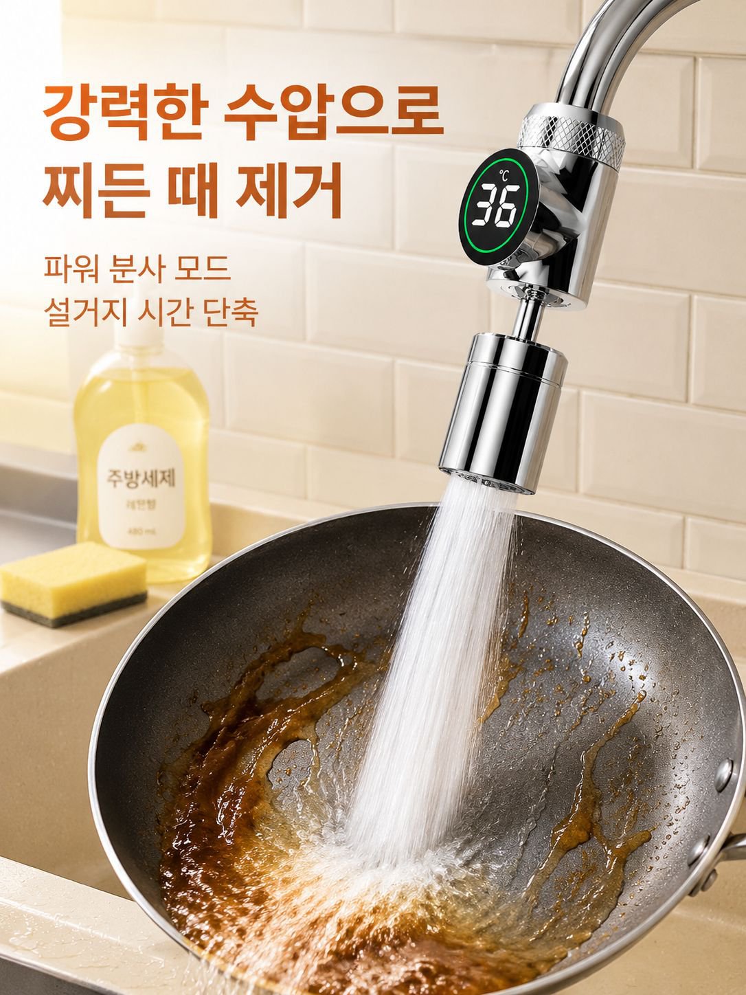 Rotatable Faucet Spout Extender attached to kitchen sink