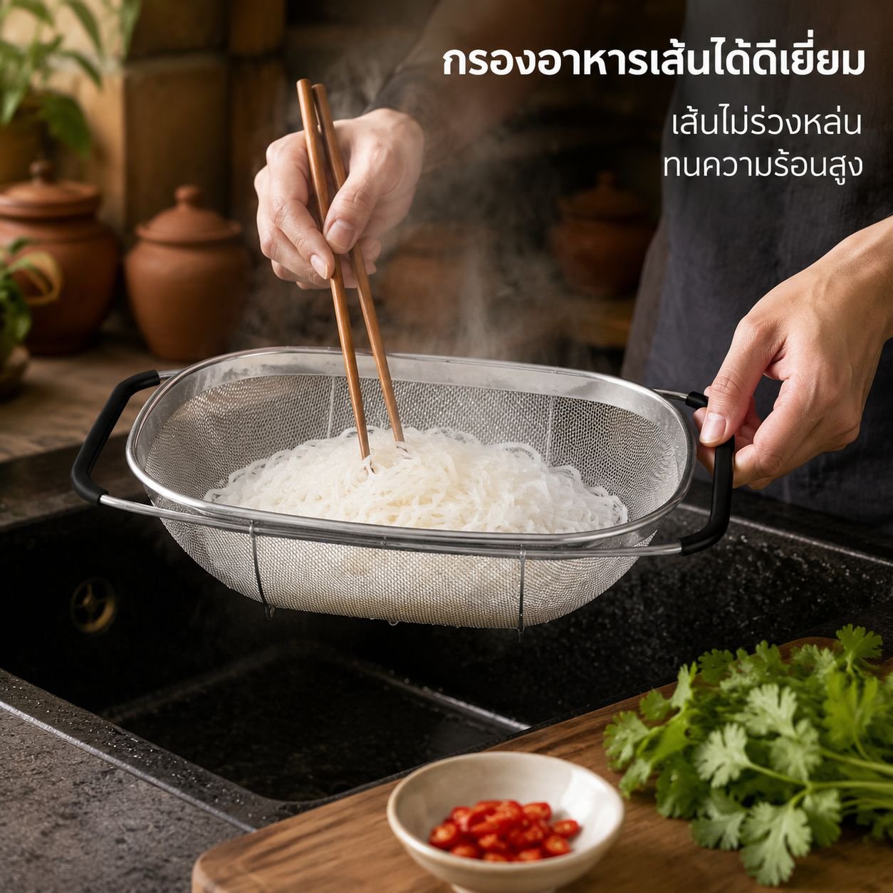 ตะกร้ากรองผักแบบยืดได้ ทำจากสแตนเลส สำหรับอ่างล้างจานในครัว