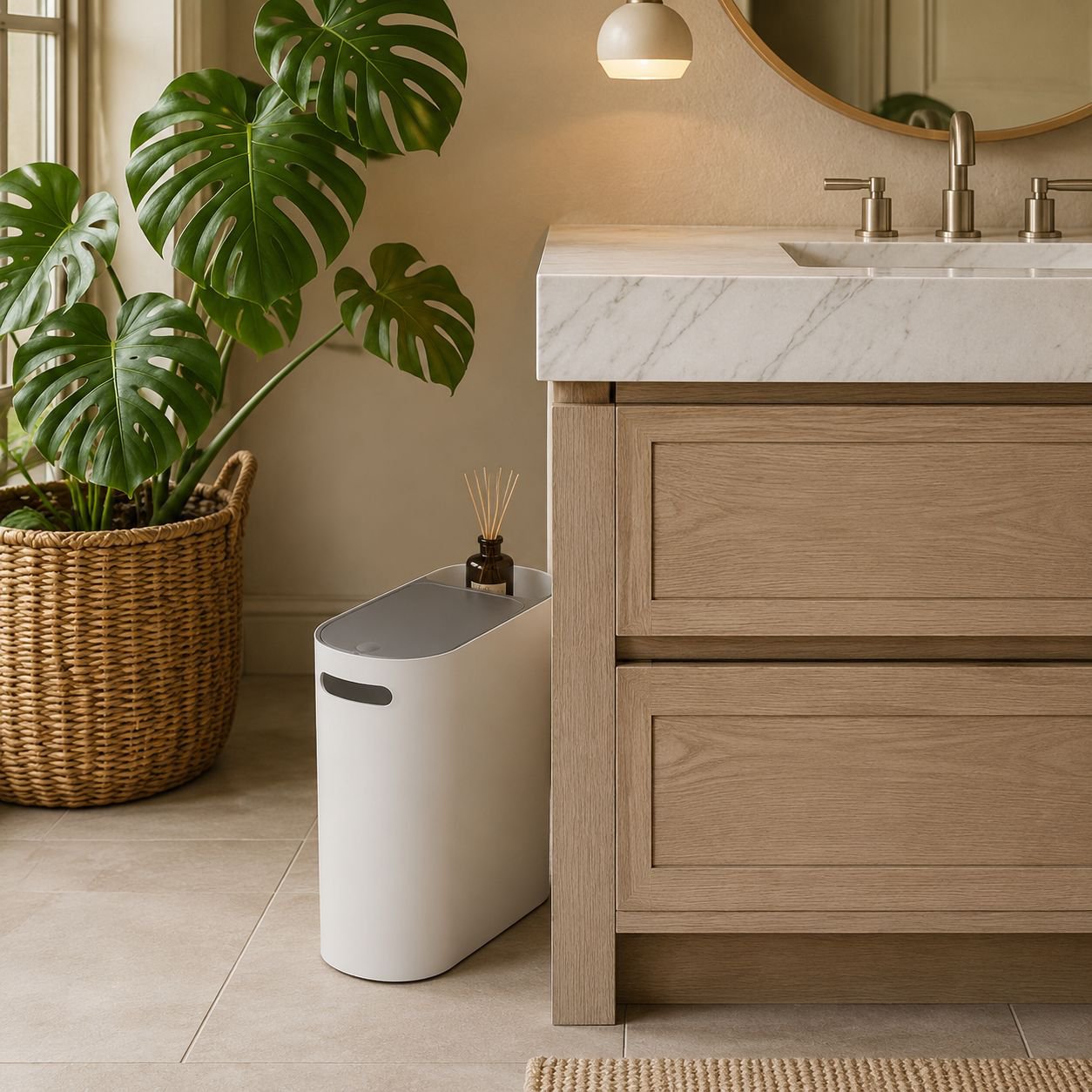 Space-saving garbage bin for kitchen use