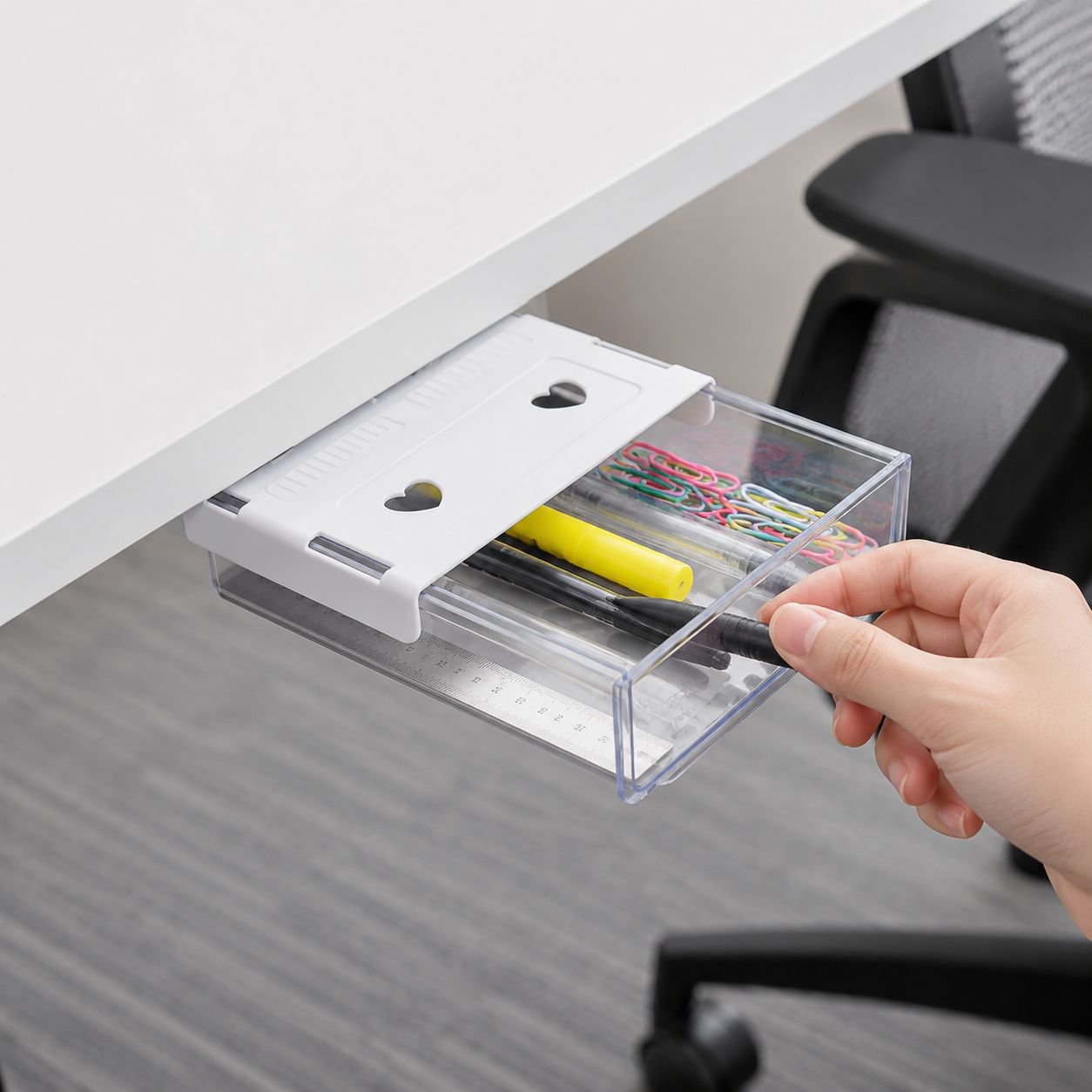 Stick-on Under Desk Storage Box, Office Invisible Drawer