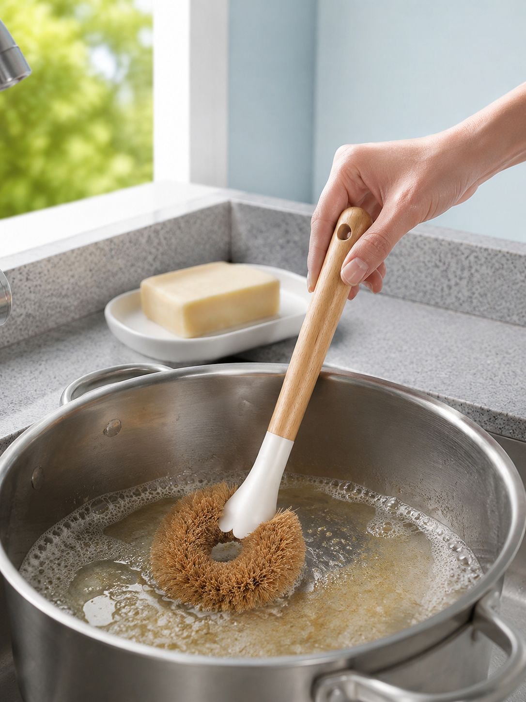 Durable coconut brush for household surface cleaning