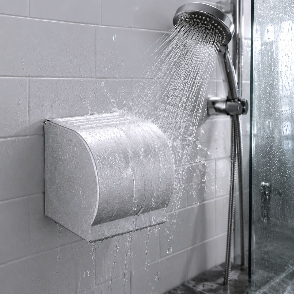 Shockproof toilet paper dispenser close-up
