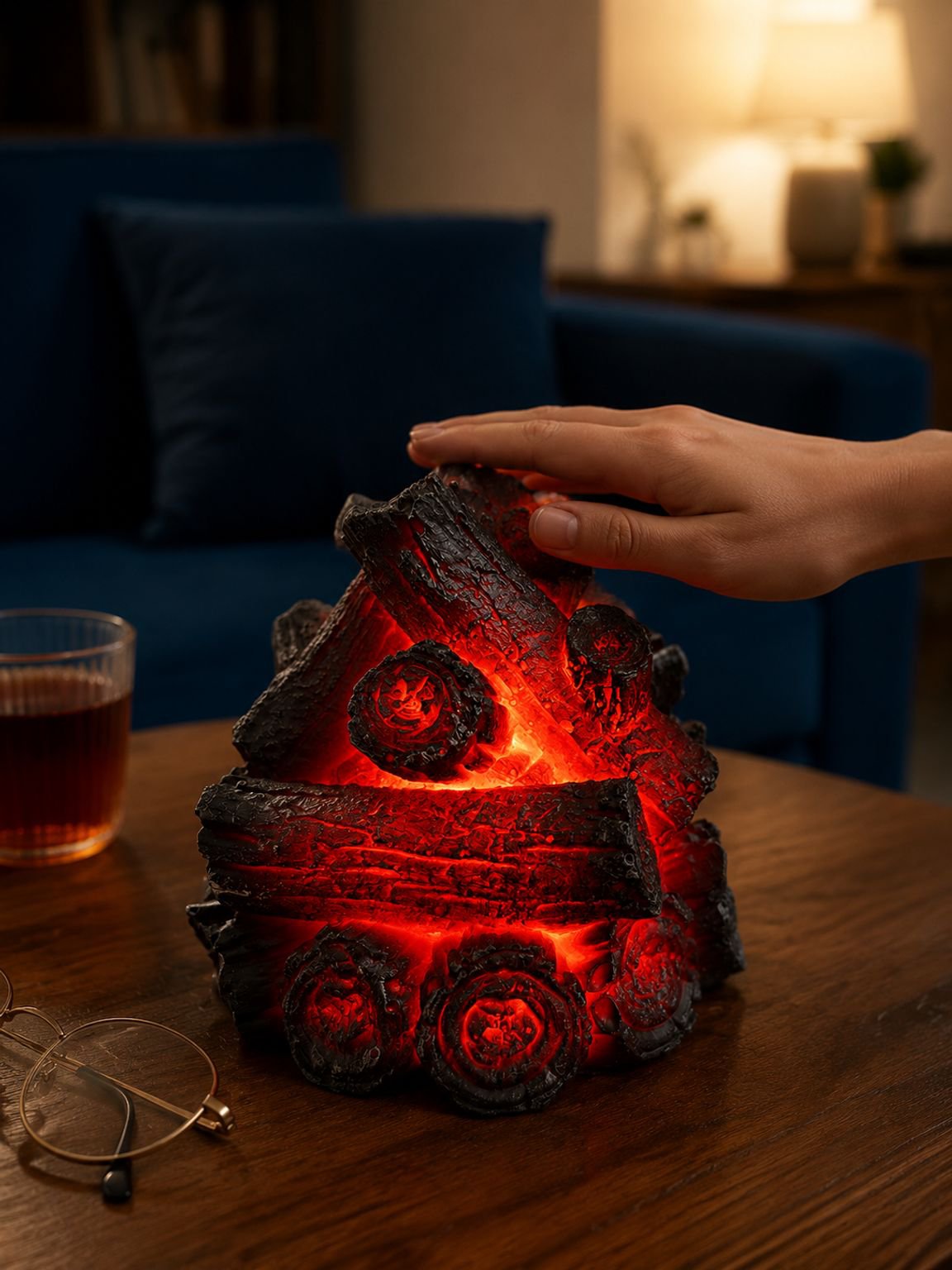 Resin Simulated Charcoal LED Flame Ambient Light, Modern Minimalist Battery-Powered Charcoal Pile, C
