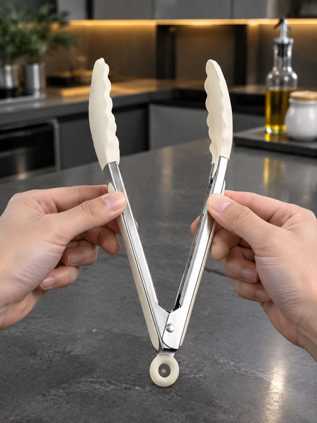 Lebensmittelzange mit rutschfestem Griff beim Kochen